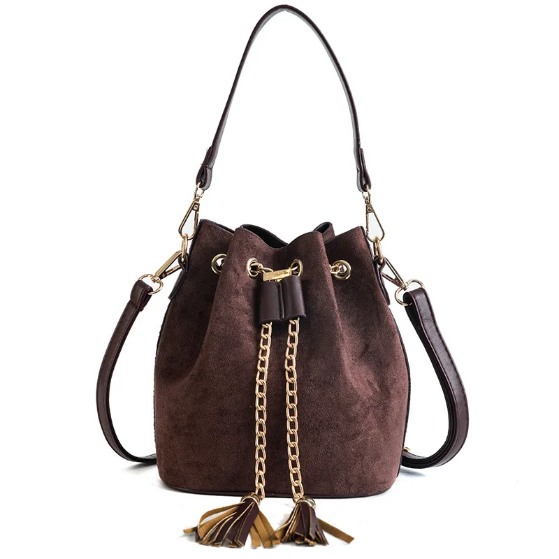 Meloke 2019 عالية الجودة المرأة الجلد المدبوغ حقائب كتف شرابة دلو أكياس للفتيات crossbody أكياس المرأة حقيبة sac فام M337