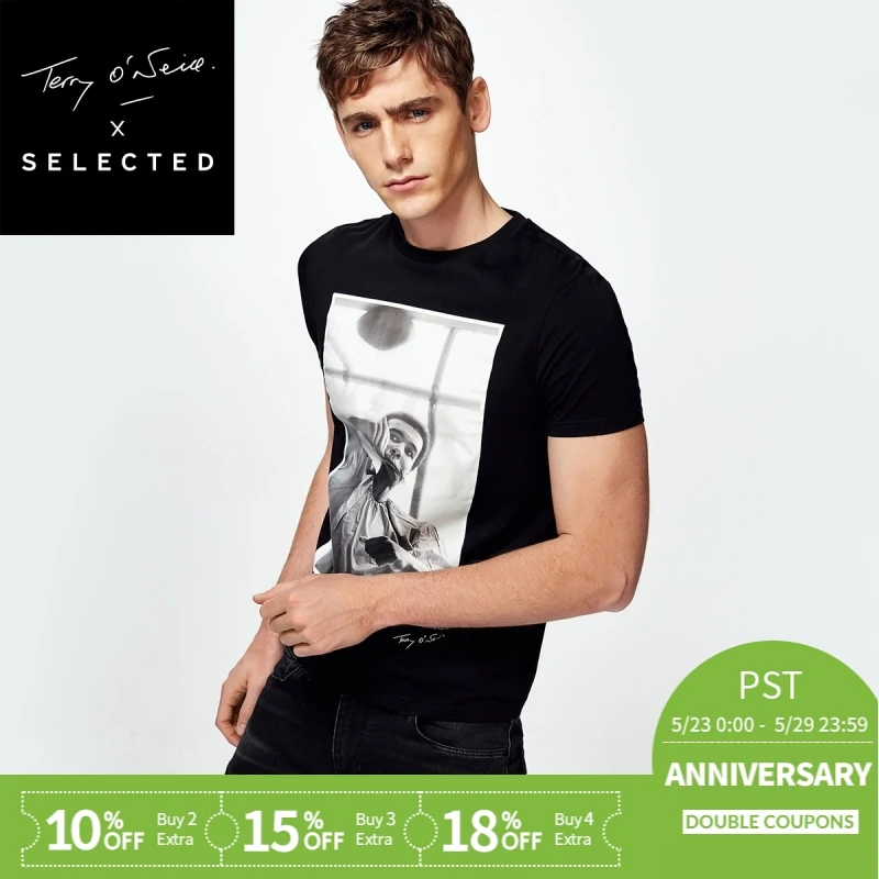 

SELECTED men's brand collaboration portrait short-sleeved T-shirt L|4182T4567
