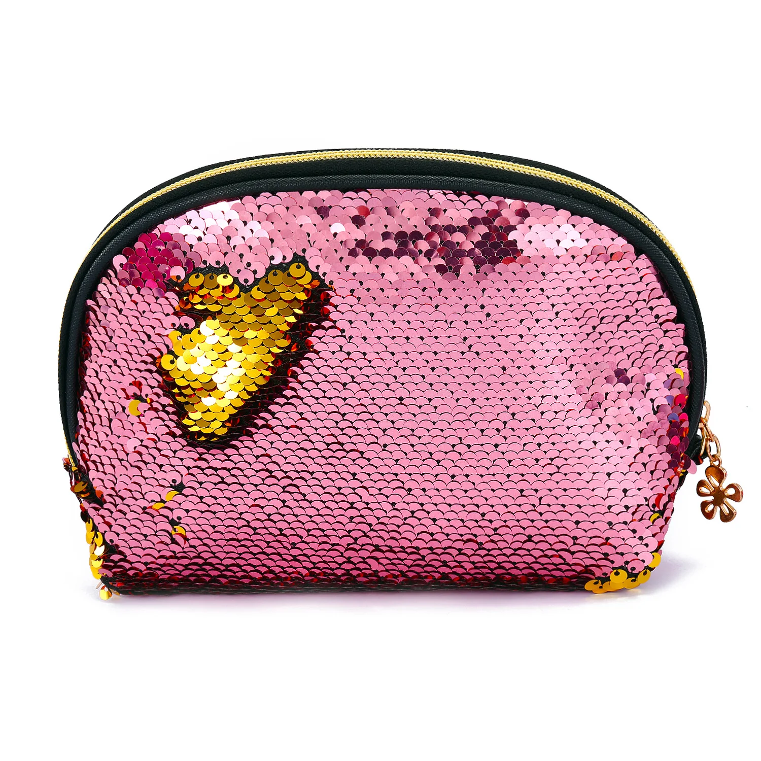 

BONAMIE Fashion Bling Sequin Cosmetic Bag Case Shell Shape Travel Makeup Storage Bag Double Color Lady Party Evening Bag Pink