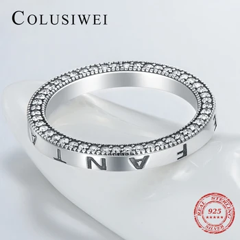 

COLUSIWEI Solid 925 Sterling Silver Engrave Fantastic Life Hearts Finger Ring Clear CZ Jewelry For Women Fashion Wedding Rings