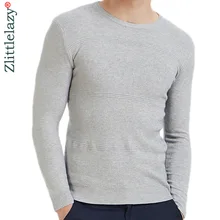 Повседневный облегающий пуловер и свитер для мужчин, однотонный эластичный тонкий свитер с круглым вырезом, мужское осенне-зимнее нижнее белье, трикотажный свитер серого цвета