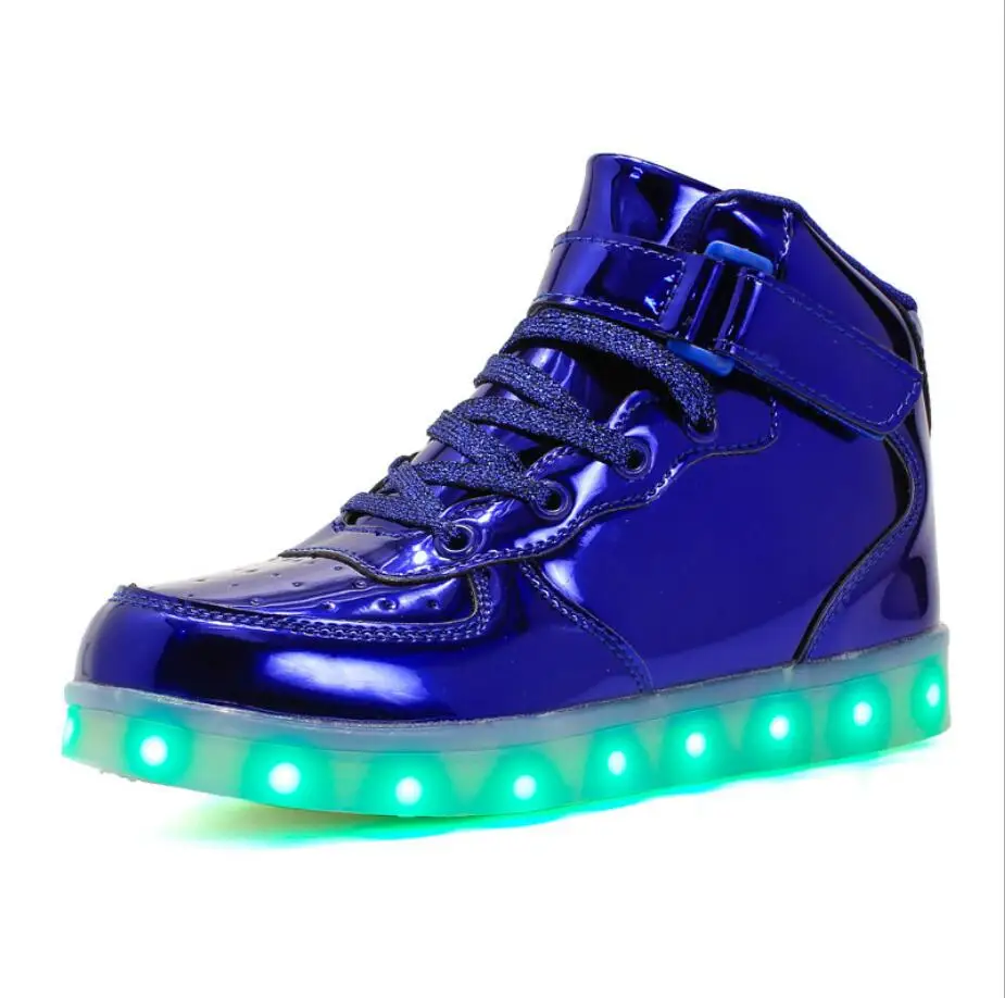 ЕС 25-46 Led обувь для детей и взрослых USB зарядное устройство светильник Air force для мальчиков девочек мужчин женщин модные вечерние светящиеся кроссовки - Цвет: Blue