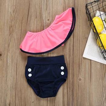 

children kids girls Two piece swimwear swimsuit Off shoulder Summer Beach Clothes Sets Girl 1-6T
