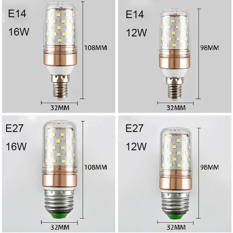 E27 E14 Светодиодный светильник SMD 2835 12 Вт 16 Вт 60 Светодиодный S лампы светильник s 110 В 220 В лампы с регулируемой яркостью кукурузные свечи 3 цвета температуры