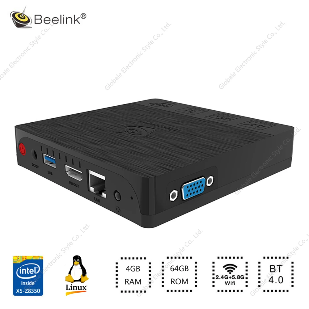 Beelink BT3 Pro Mini PC Linux Ubuntu Intel Atom x5 Z8350 4 ГБ Оперативная память 64 Встроенная 2 ГГц 5 8 Wi Fi 1000