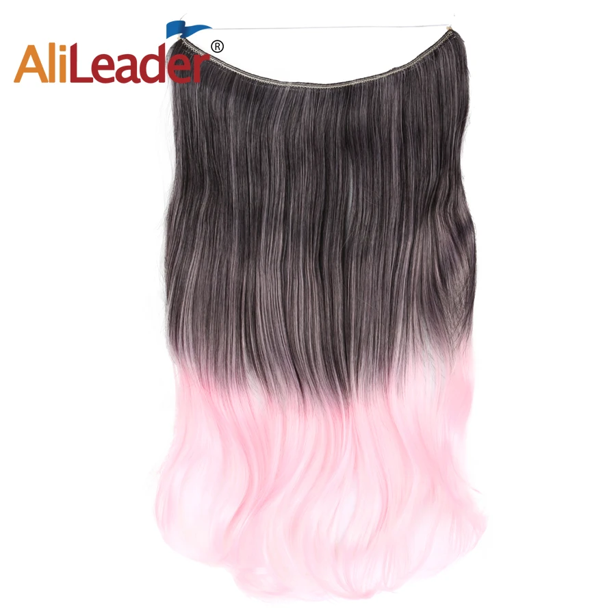 Alileader Invisible Halo Hair Extensions Curly Natural Wire Hairpieces No Clips Ombre Pink Purple Black Synthetic Flip Wire Hair