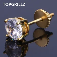 TOPGRILLZ хип хоп Iced Out Bling 6 мм круглый Фионит серьги золото/серебро микро-паве лаборатория D серьги с закручивающаяся задняя часть