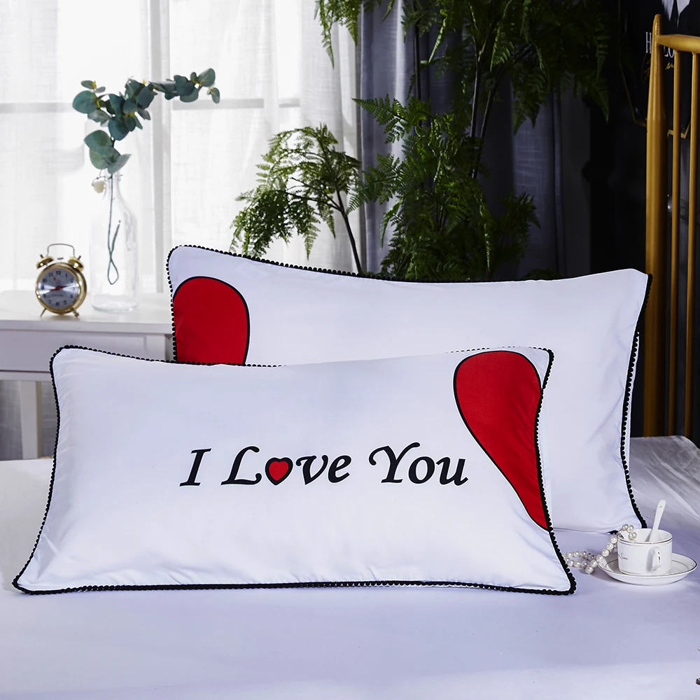 

2PCS sleek minimalist cotton English alphabet pillowcase soft skin-friendly breathable adult pillowcase couple bedding D30