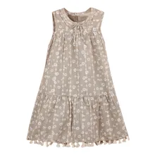 Модный принт личность кисточками по краю удобное платье для девочек без рукавов Цветочный принт Ленточки Boho вечерние Праздничное платье F4