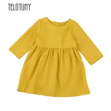 TELOTUNY/Одежда для маленьких девочек; платье с длинными рукавами; вечерние платья принцессы на свадьбу; Милые однотонные платья с длинными рукавами; S3MAR14