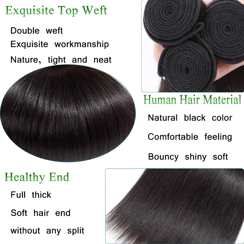 3/4 Bundles Malaysian Natural Straight Hair Extensions 8-26inch 100% Human Hair Bundles Natural Color Non Remy Hair Weave