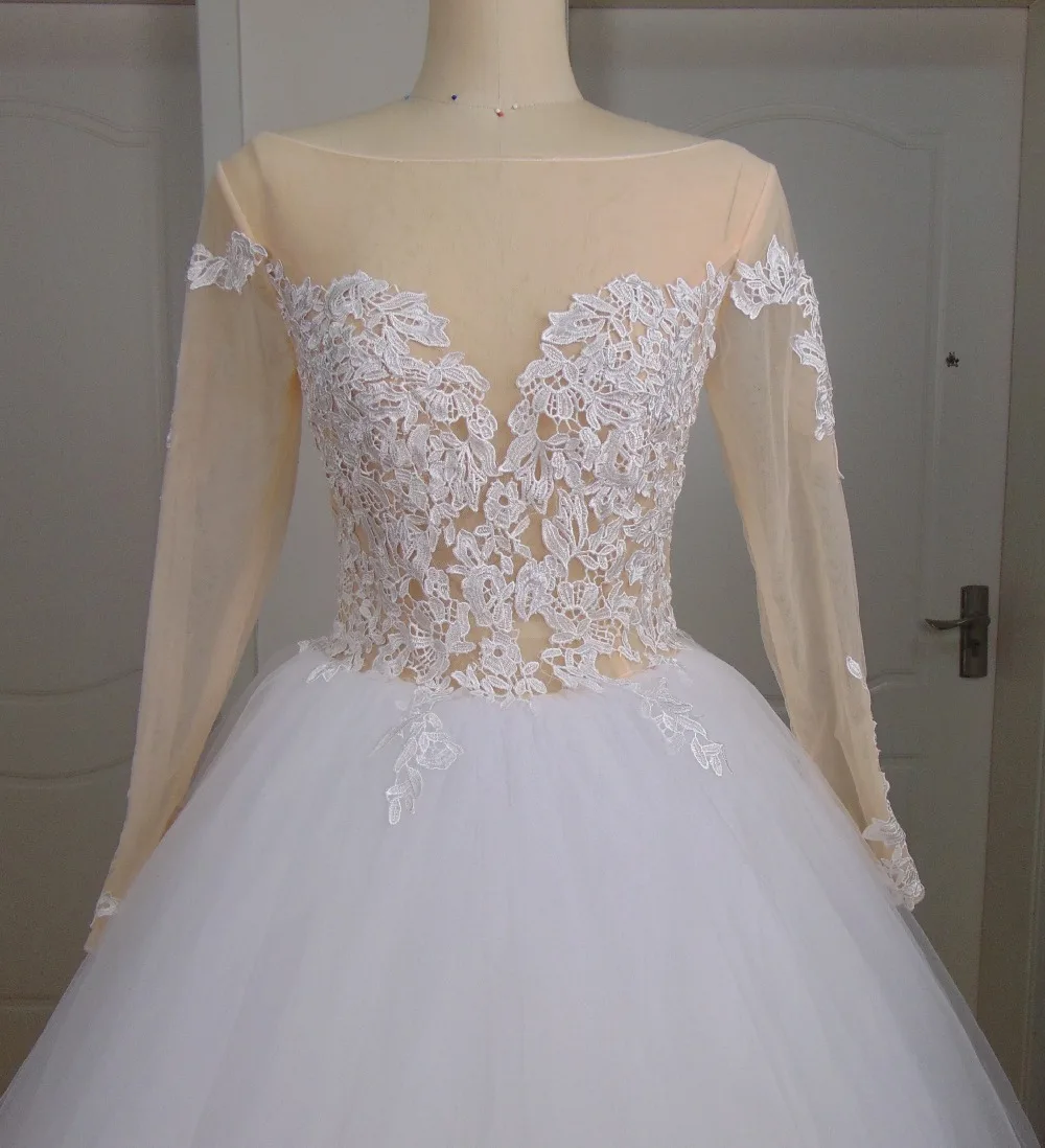 Real font b Vestidos b font de Novia Ball Gown Long Sleeves Wedding Dresses See Through