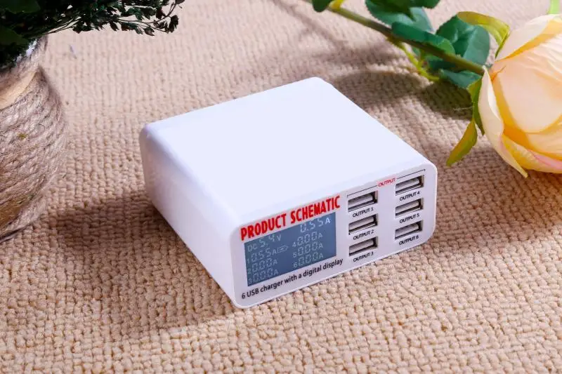 

6-портовое USB-зарядное устройство с ЖК-дисплеем, 6 портов