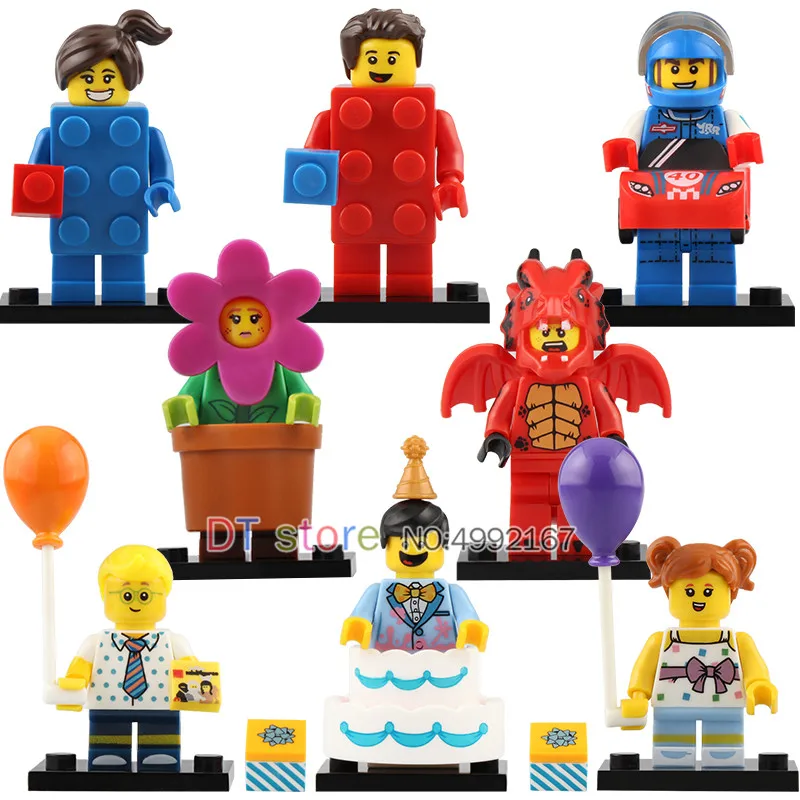 

50Pcs/Lot Legoed Super Heroes Fire Dragon Balloon boy girl Racing man Flowerpot Cake Building Blocks Figures Kid Toys PG8151