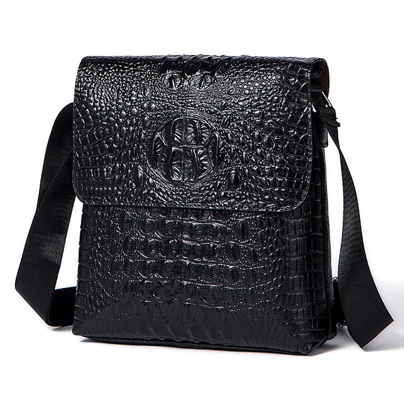 Luxury brand Genuine Leather Leather men messenger bags stereo embossed crocodile pattern vertical business men Shoulder Bags