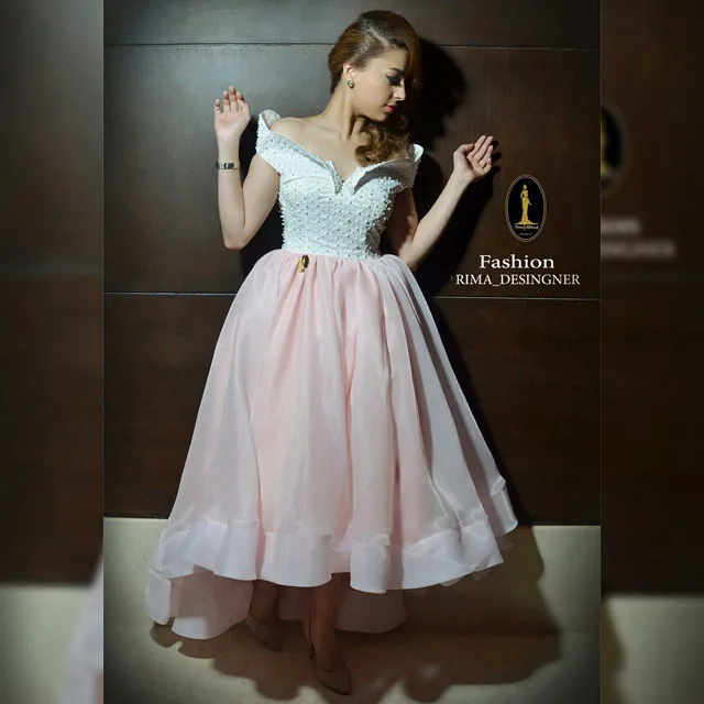 

2015 Elegant V Neck Organza Saudi Pearls Evening Dresses Vestidos De Noche Largos