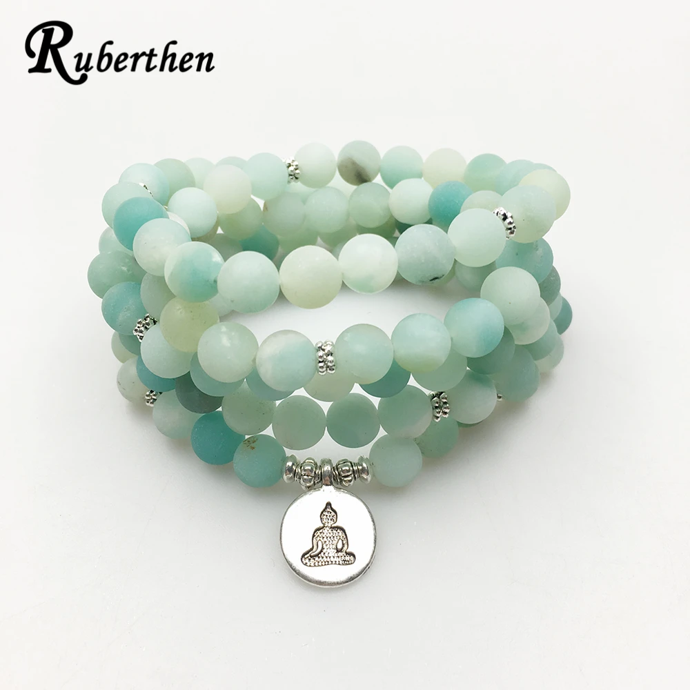 Новый дизайн 2017 модный браслет Ruberthen AB + Amazonite Mala Beads ожерелье для йоги