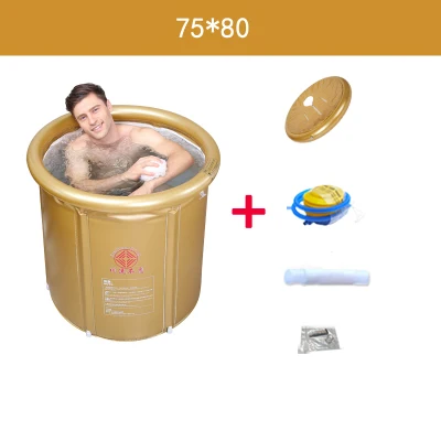 Ванна складывающаяся утолщенная изоляционная ванна для взрослых Паровая портативная бочка Бытовая надувная увеличивающая Ванна - Цвет: Gold