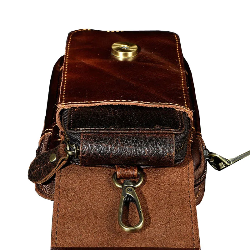 Мужская кожаная поясная сумка для мобильного телефона, чехол для ключей от сигареты, кошелек для монет, поясная сумка Crazy Horse из воловьей кожи с крючком