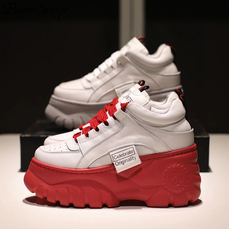 

Buono Scarpe Platform High Heel Women Sneakers Genuine Leather Women's Sneaker Shoes Wedges Platform Casual Shoes Ladies Shoes