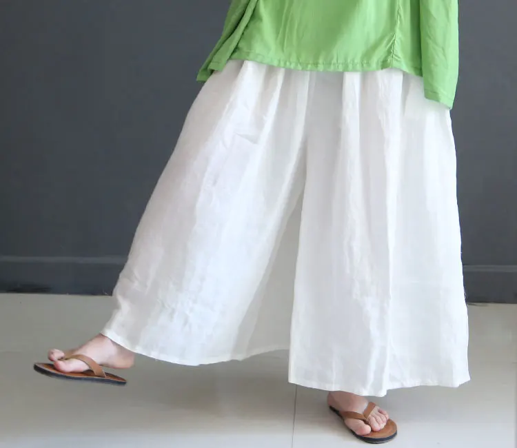 

Casual Long Extra Large Flare Cool Thin Women Pure Ramie Linen Pants, 4 Colors High Quality Plus Size Women Wide Leg Skirt-pants