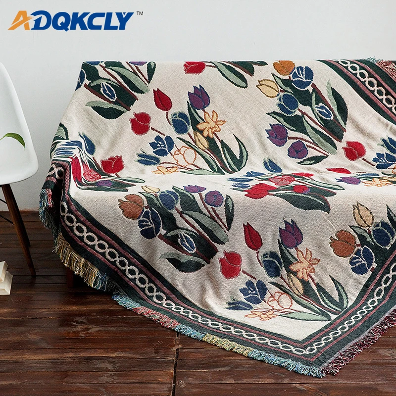 

ADQKCLY Tulip Pattern Sofa Blanket Cotton Knitting with Lace Sofa Towel for Bedspread Sheet Table Cloth Mutiple Use Throw Towel