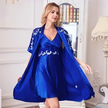 Сексуальный комплект из 2 предметов, халат, сатин из искусственного шелка, кружевная ночная рубашка+ халат, Женский Пижамный костюм, Женское ночное платье, халат, одежда для сна