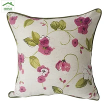 Plum Pink and Green on Cream Flower Decorative Pillow