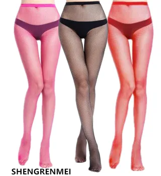 

SHENGRENMEI 2019 Women Sexy Small Mesh Lingerie High Waist Stockings Hot Fishnet Tights Rose Red Pantyhose Coffee Caramel White