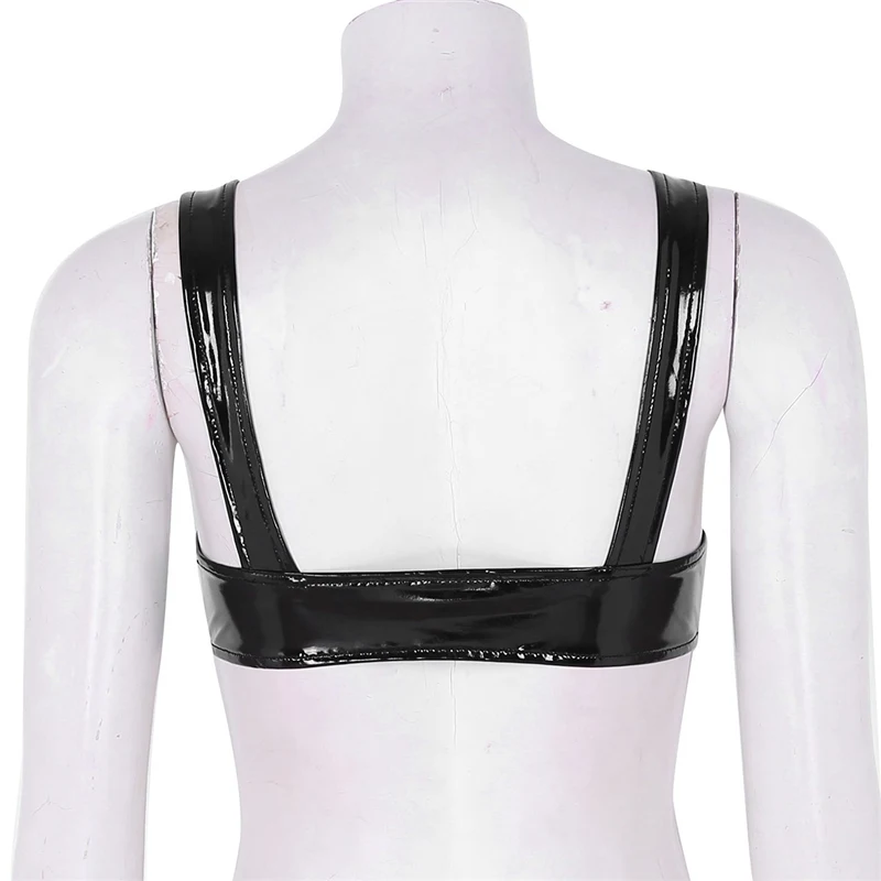 YiZYiF Womens Sexy Open Cups Bra Erotic Lingerie Wetlook Faux Leather Fetish bra cut erotic breasts Underwear open bra Crop Top
