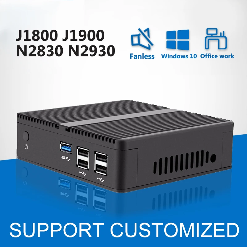 Без вентилятора Celeron J1900 J1800 Mini PC Windows 10 компьютер Linux мини Celeron N2830 DDR3 Оперативная память компьютера PC Barebone WI-FI HDMI VGA