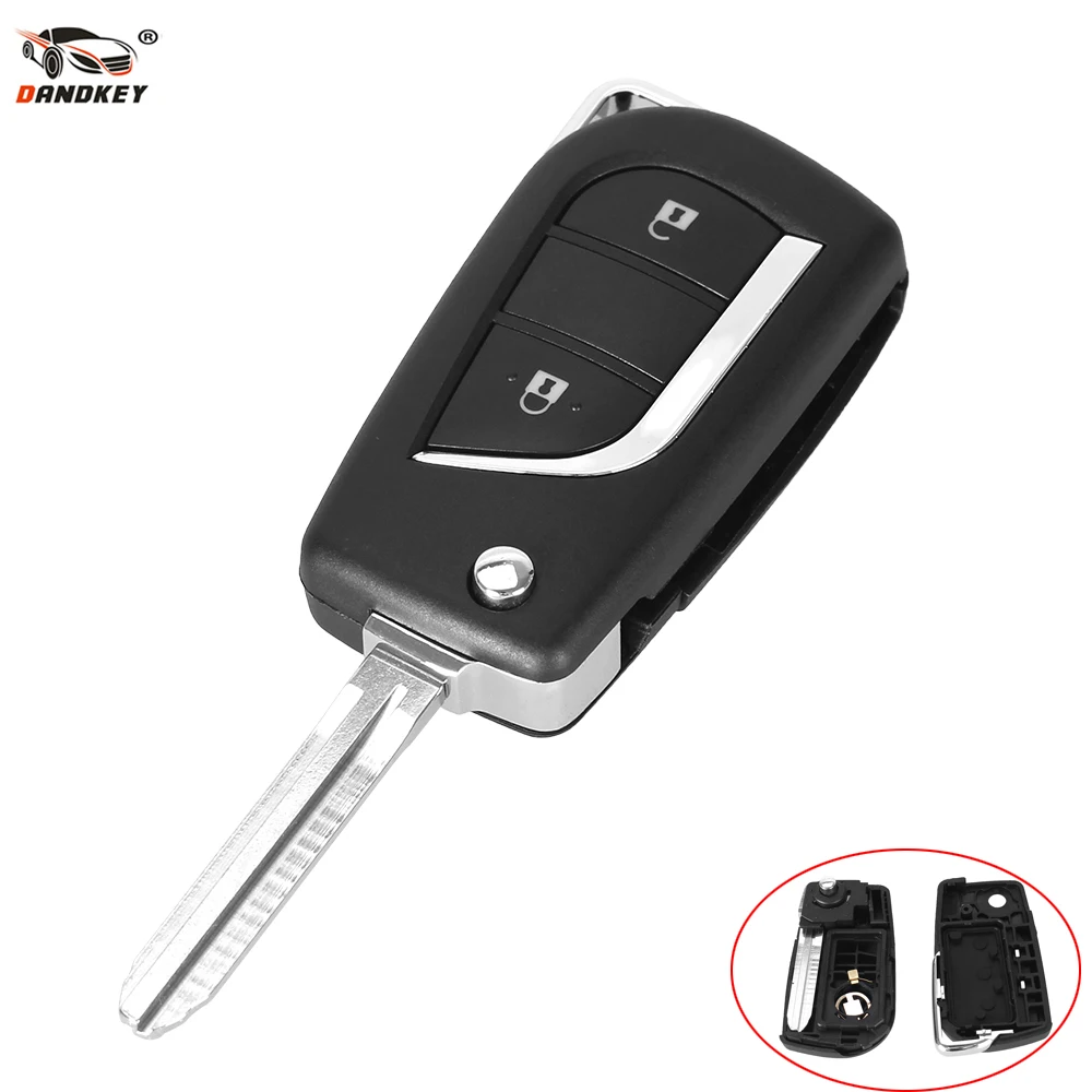 

DANDKEY Modified Folding Remote Key Case Shell For TOYOTA Rav4 Corolla Yaris Avalon Echo Prado TOY43 2 Button Fob Key Shell
