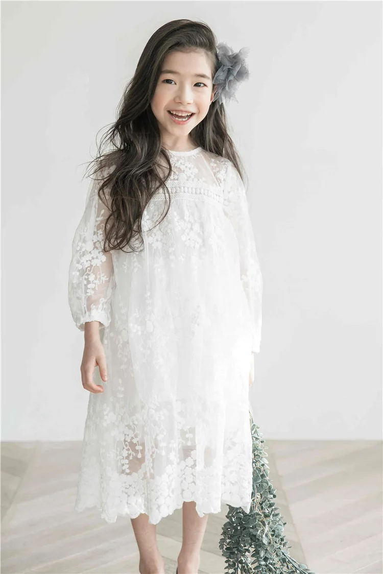 Vestido de Verão Branco para Adolescentes Meninas Grandes Princesa Festa Vestidos Rendas Bordado Vestido Menina 4 6 8 10 11 12 14 Anos Crianças Roupas 13 High Quality Mamãe e Bebê