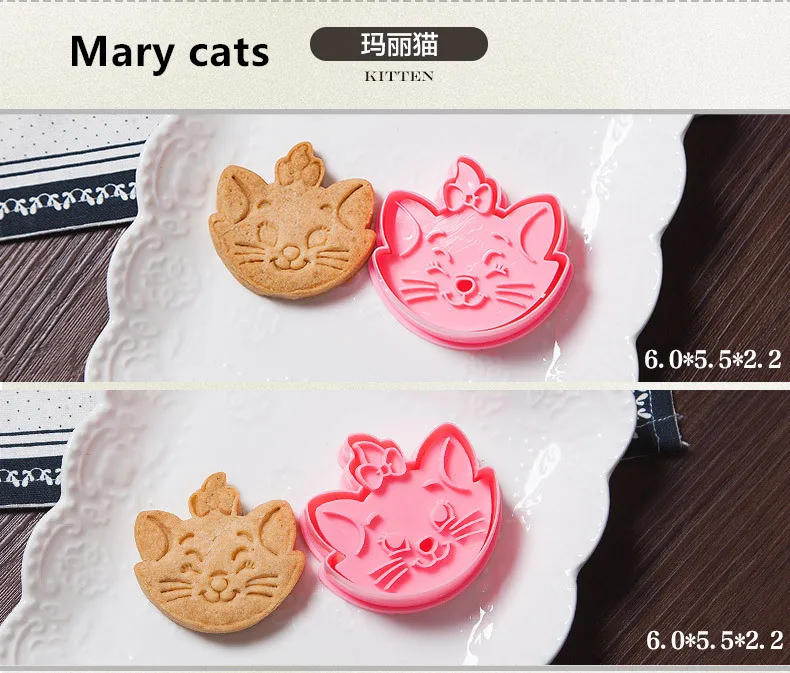 New 3D Biscuit Mould Cute Cartoon Mary Cats Plastic Cookie Mold Sugarcraft Chocolate Decorating Tool 2pcs Biscuit Cutter Mold