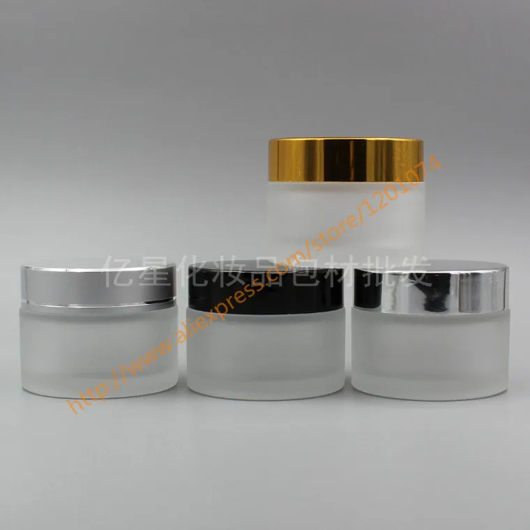 50g Clear Frosted Glass Cream Jar With Shiny Silver Black Gold Matte