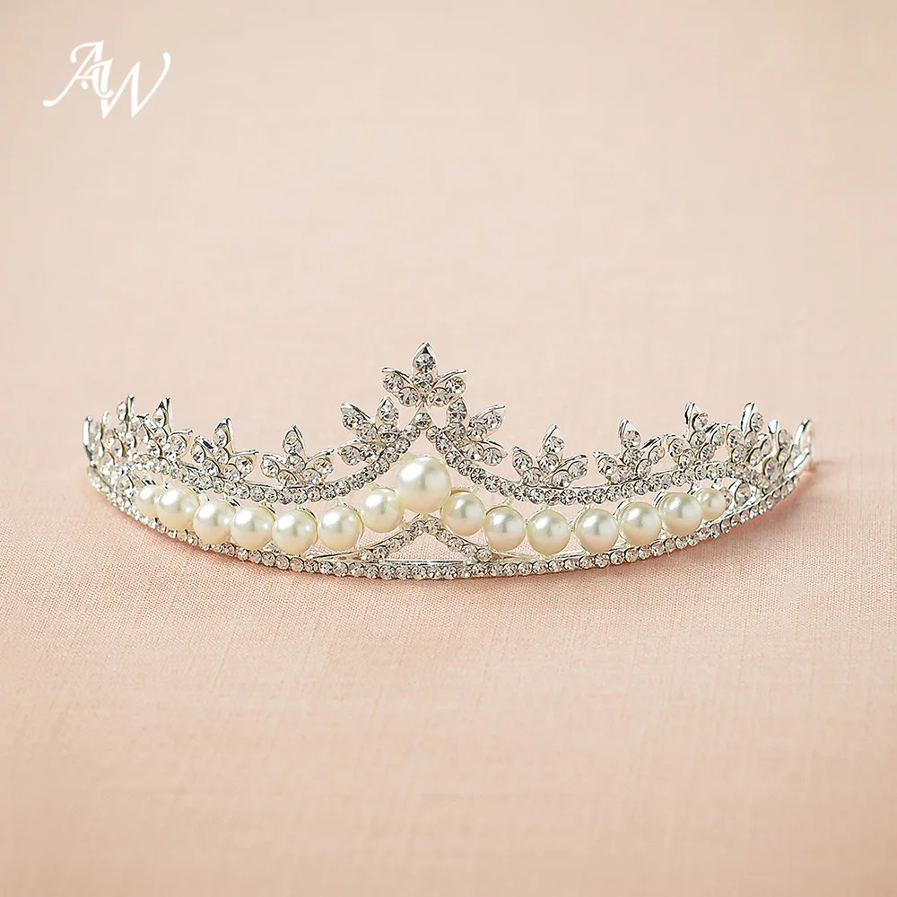 AW Tiaras and Crowns with Pearl and Rhinestone Prom Bridal Wedding Tiara Bridal Crown Headpiece