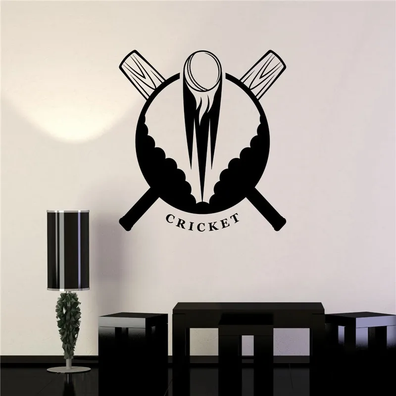 fashion sports Vinyl Decal Cricket Bat Ball Cricketer Wall Art Stickers