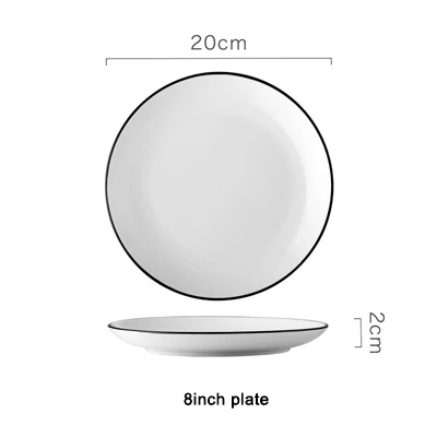 Скандинавские простые черные линии керамические наборы посуды обеденная тарелка Бытовая блюдо для закусок и торта рисовая чаша для супа, салата креативное блюдо для рыбы - Цвет: 8in plate