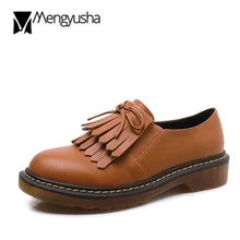 Кожаные туфли в британском консервативном стиле с кисточками в стиле ретро; женские туфли-оксфорды без шнуровки с круглым носком и бантом; броги на плоской подошве; zapatos mujer