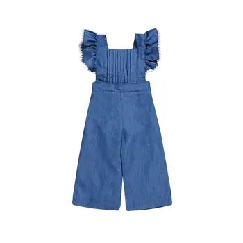 

2019 Brand New Toddler Infant Child Kid Baby Girl Ruffle Bow Denim Romper Jumpsuit Clothes Outfits 2-6T