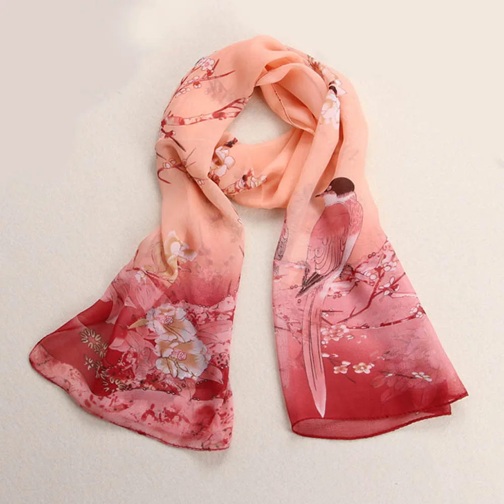 Модный шифоновый шарф женский Мягкий Шелковый шейный шарф шаль Хиджаб винтажные шарфы с принтом птиц женские меховые шарфы bufanda mujer# es