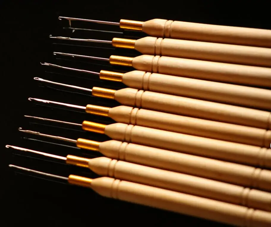 

48 pieces per lot, Micro Ring Hair Extension Wooden Pulling Needle Threader Feather Hook Tool+Free shipping