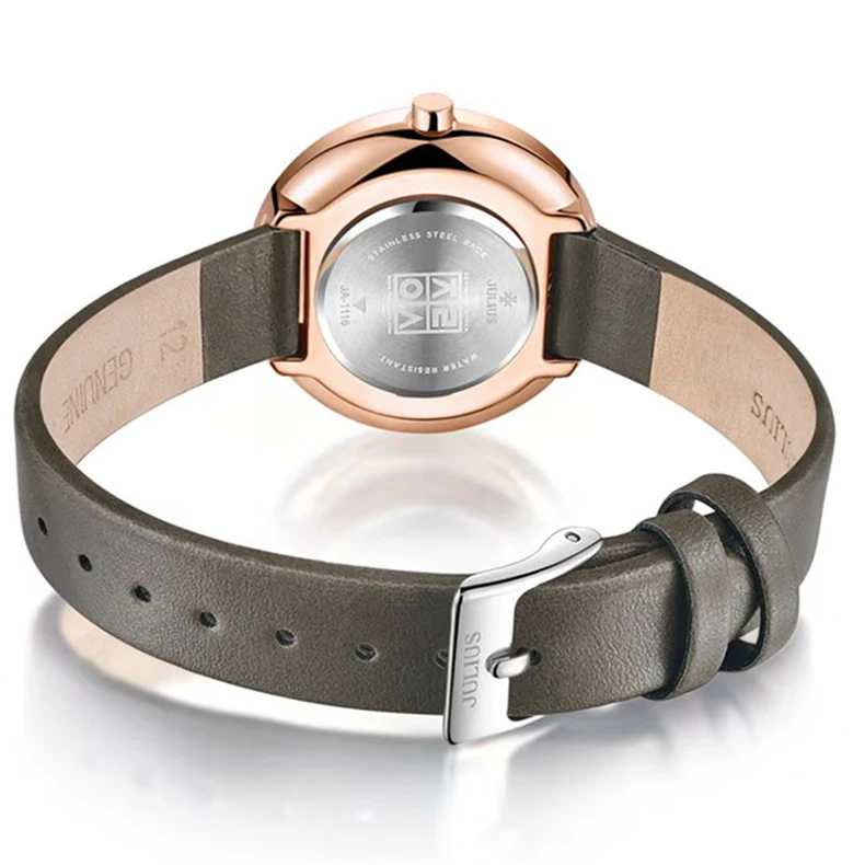 Julius роскошные женские часы из розового золота модные кожаные тонкие женские часы Relogio Feminino повседневные женские кварцевые наручные часы