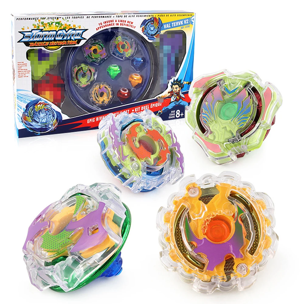

4Pcs/Lot Beybalde Burst Toys for Children Beybleyd Toys with Launcher Handle and Battle Plate Spinning Tops Game Toys for Kids