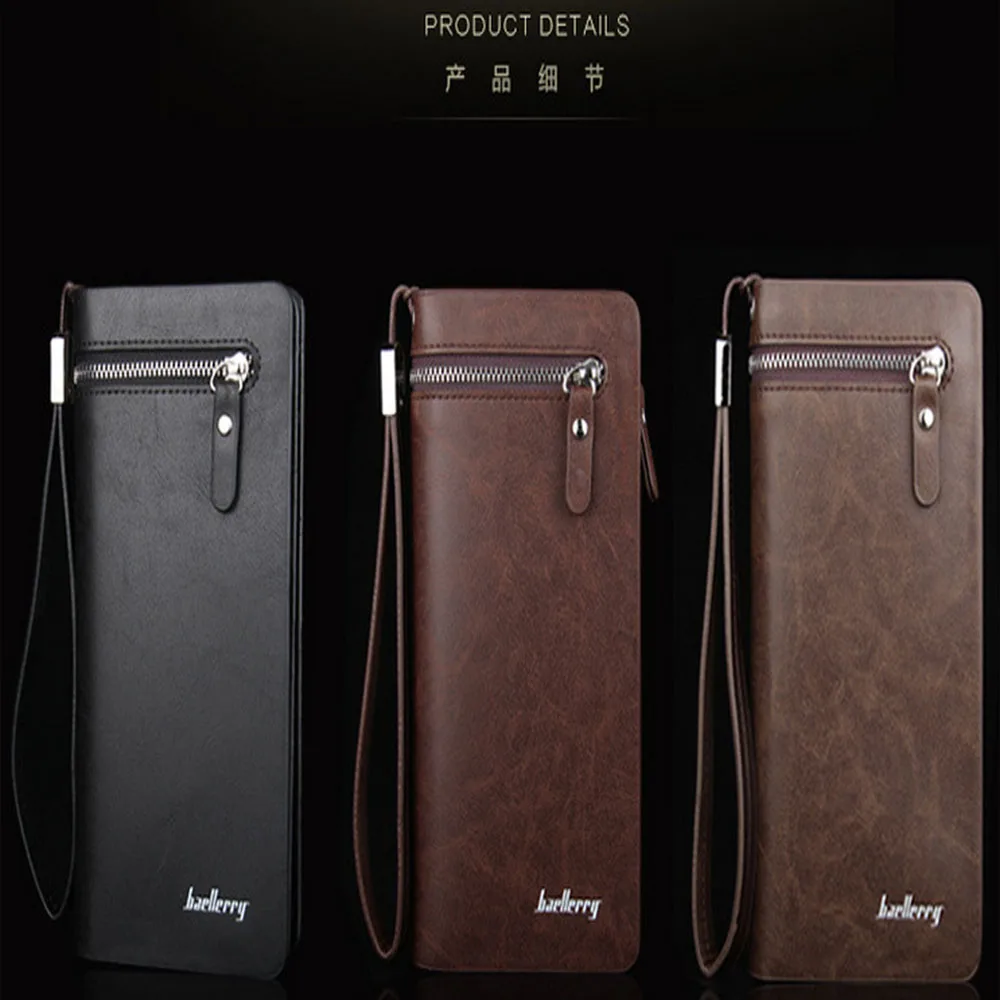 Hot Business Men Wallets Solid Luxury PU Leather Long Wallet Portable Cash Purses Casual Standard Wallets Male Clutch Bag