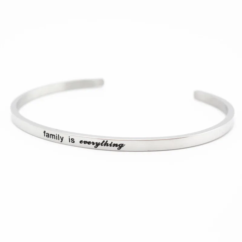 Stainless Steel Engraved Message Bracelet Personalized Positive Inspirational Letter Family is