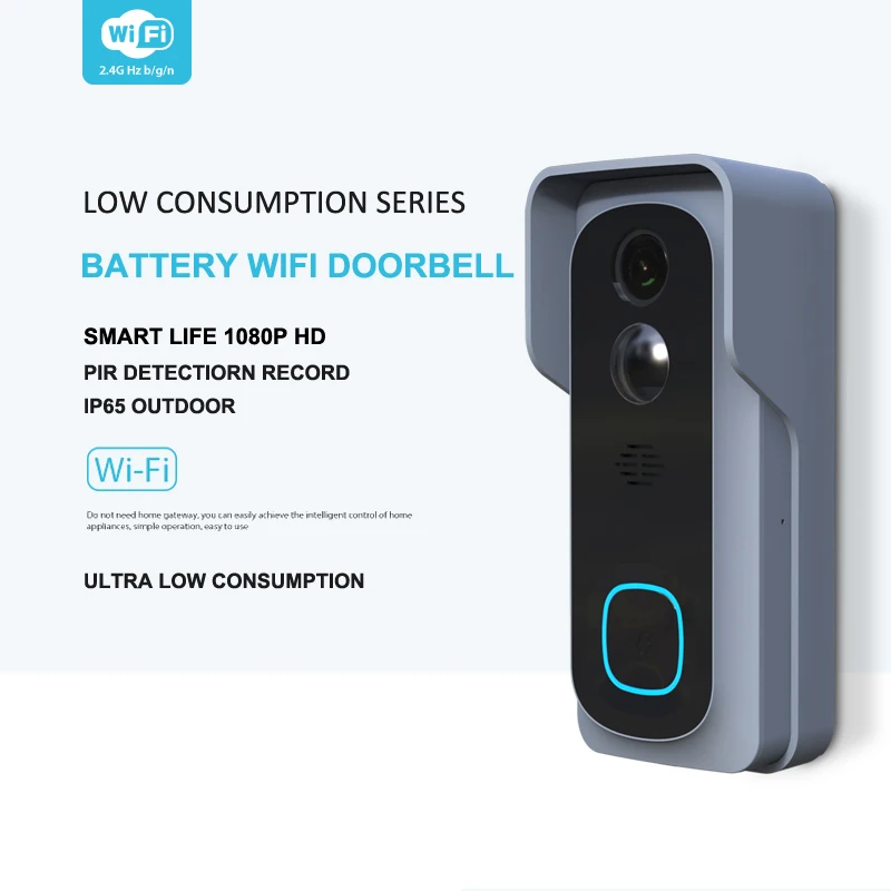 

HD IP54 Waterproof Outdoor Wireless CCTV WiFi Wire-Free Smart Video Doorbell Intercom Camera WiFi Tuya BATTERY home defense