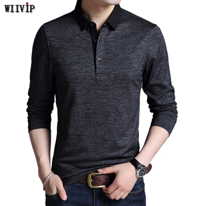 

New Autumn Men's Brand Tee Shirt Turn-down Collar Slim Fit Long Sleeve Men Trend Casual Male T Shirts Good Colors y110