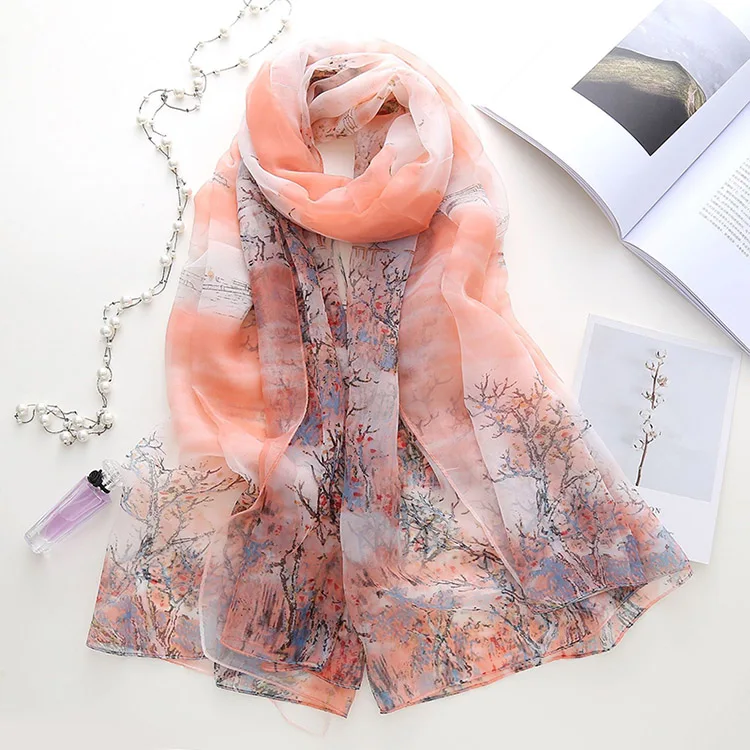 Женская шифоновая шаль и палантины для лета, шелковый шарф с принтом, платок размера плюс, женские шейные шарфы Бандана - Цвет: As Picture