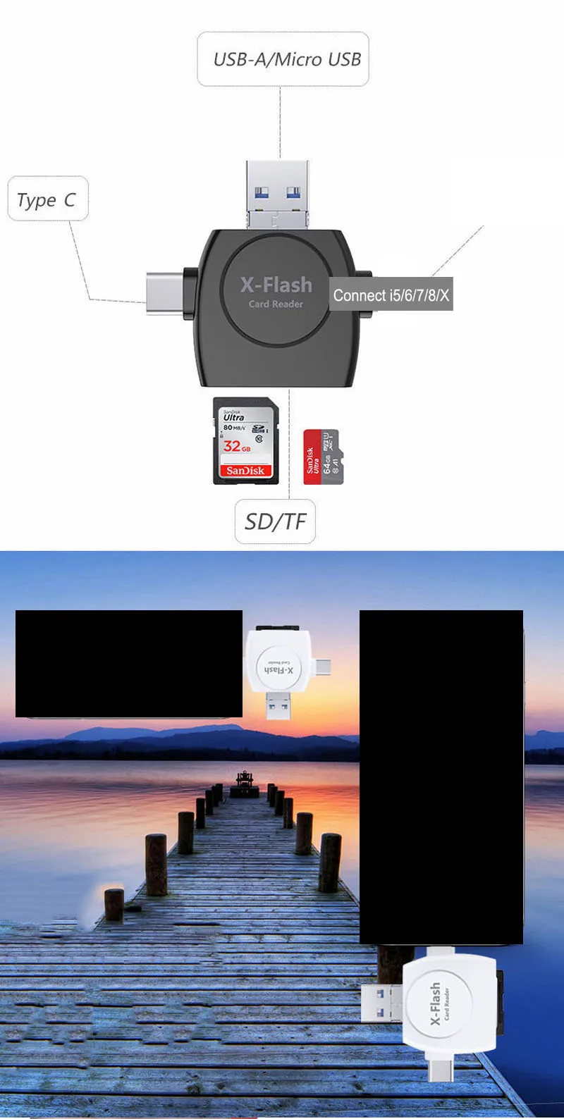 Micro Тип usb C OTG SDHC слот для карт для iPhone X XS MAX XR 7 8 плюс 5S 6 для iPad телефона Android для samsung S5 S6 S7 S8 +